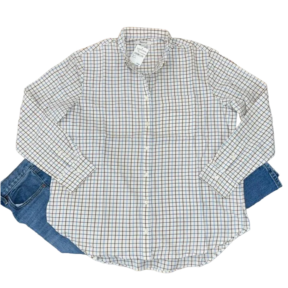 NWT Madewell Cream, Blue, Burgundy Plaid Button Down Western Shirt - SIZE M